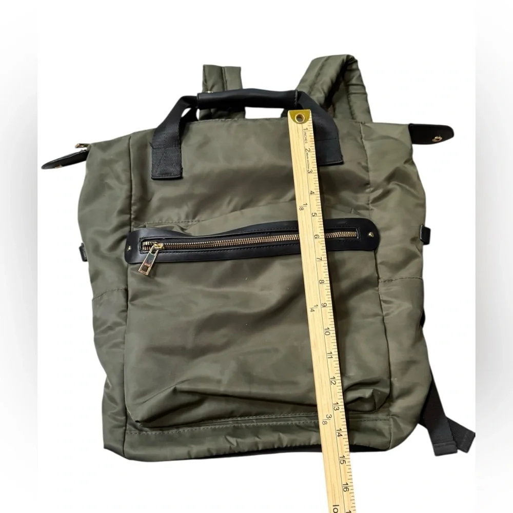 Olive Green Nylon Tote Bag backpack with Black Trim